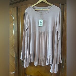 NWT Easel Dusty Pink Ruffle Hem Long Sleeve Tunic Size Small #1003